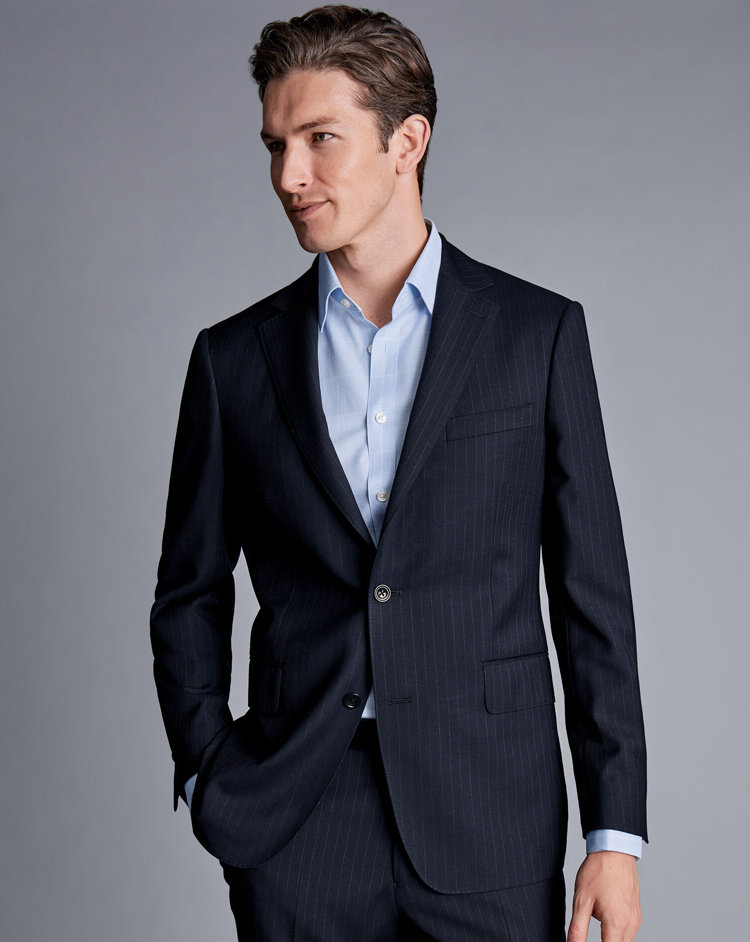 Navy blue gold pin-stripe suit - Infynite Fashions